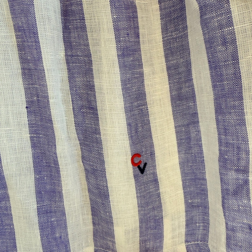 Clare V Célia Blouse - Purple &
White Linen Stripe / XS like new original $215 - Picture 8 of 10
